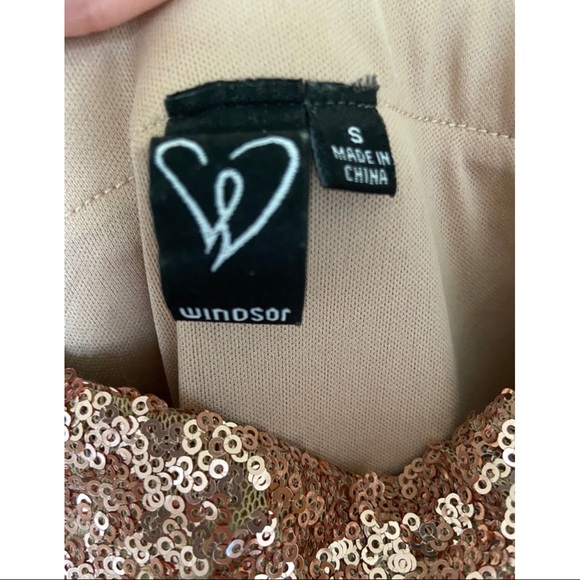 Windsor Rose Gold Sequin Off-the-Shoulder High-Low Sparkly Shimmer Formal Dress - Picture 5 of 6